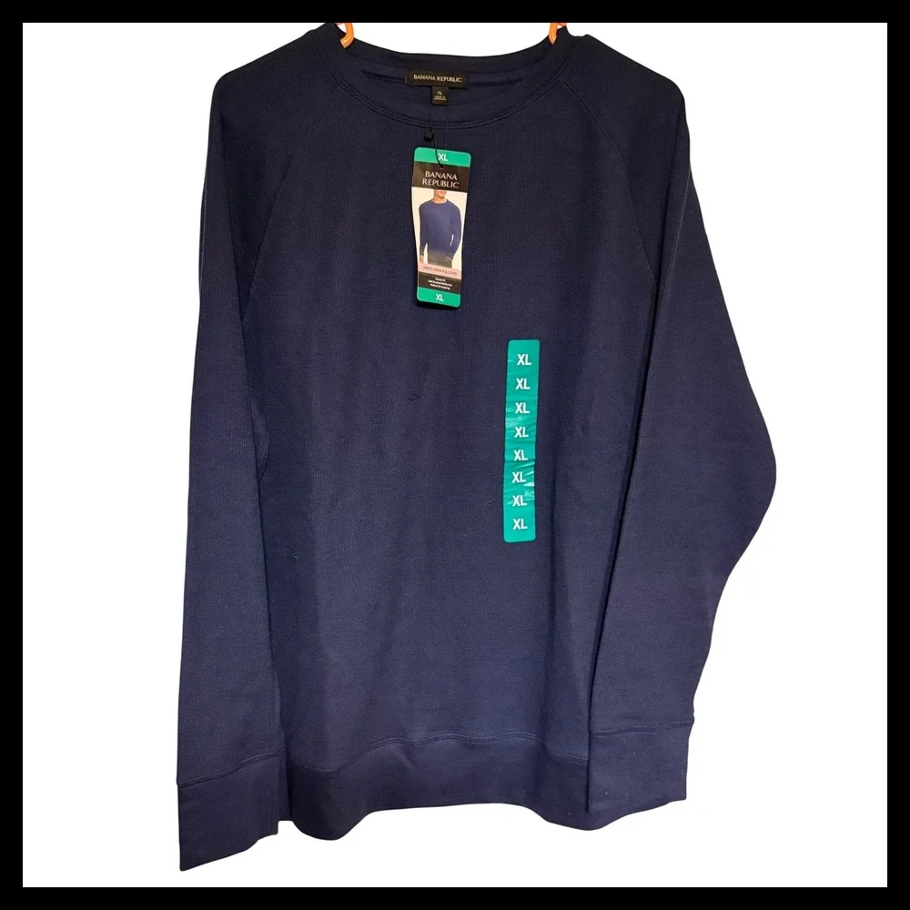 NWT Banana Republic Mens Crew Pullover Soft Brushed Waffle Knit Navy XL
